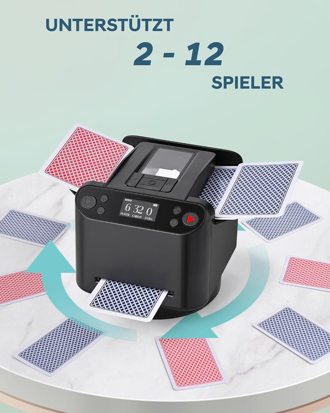Automatischer Kartenmischer und Austeiler, 360° Drehung für 1–2 Decks, Kartenmischmaschine Kartenmis