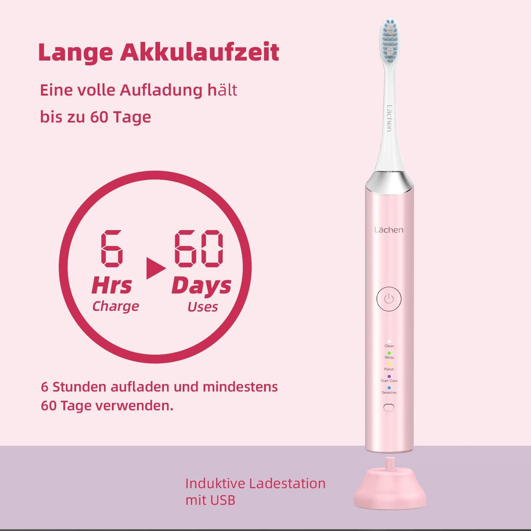 Lächen Elektrische Schallzahnbürste, 5 Modi Elektrische Schallzahnbürste mit Reise-Etui 4 Aufsteckbü