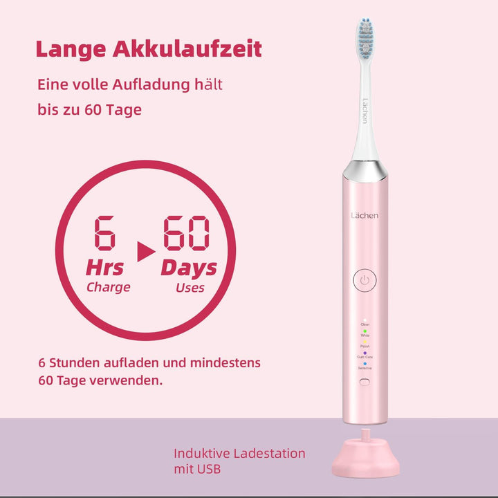 Lächen Elektrische Schallzahnbürste, 5 Modi Elektrische Schallzahnbürste mit Reise-Etui 4 Aufsteckbü