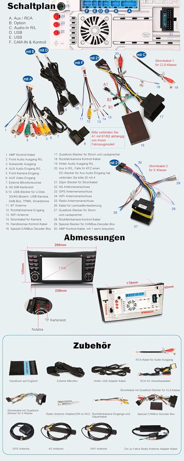 Erisin Qualcomm 8GB+128GB 8-Kern Android 14 Autoradio Bluetooth für Mercedes Benz E Klasse W211 CLS
