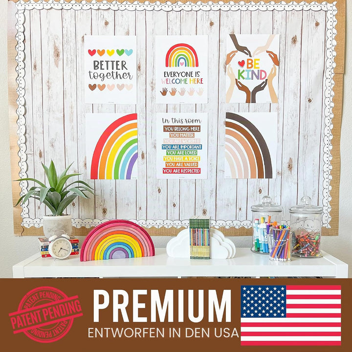 6 Regenbogen-Poster-Diversity-Poster für Klassenzimmer, Dekoration für Lehrer, Elementary – inklusiv
