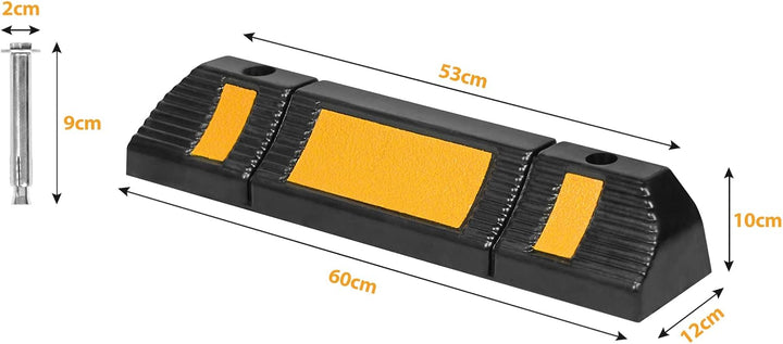Aufun 4er Set Radstopper Parkplatzbegrenzung Anfahrschutz, Gummi Parkplatz-Markierung mit Gelb Refle