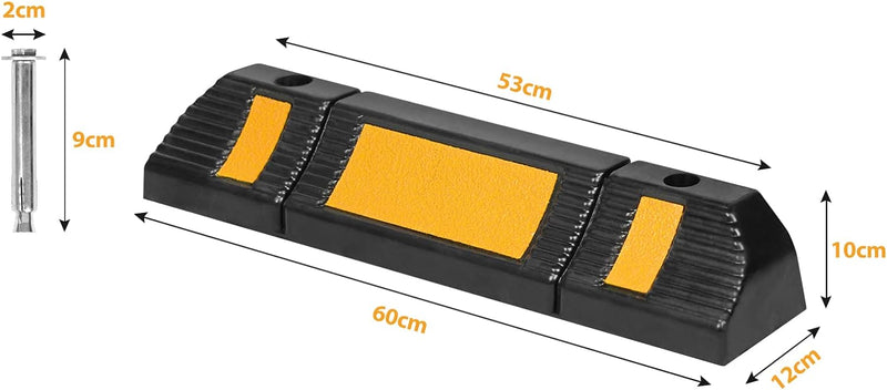 Aufun 2er Set Radstopper Parkplatzbegrenzung Anfahrschutz, Gummi Parkplatz-Markierung mit Gelb Refle