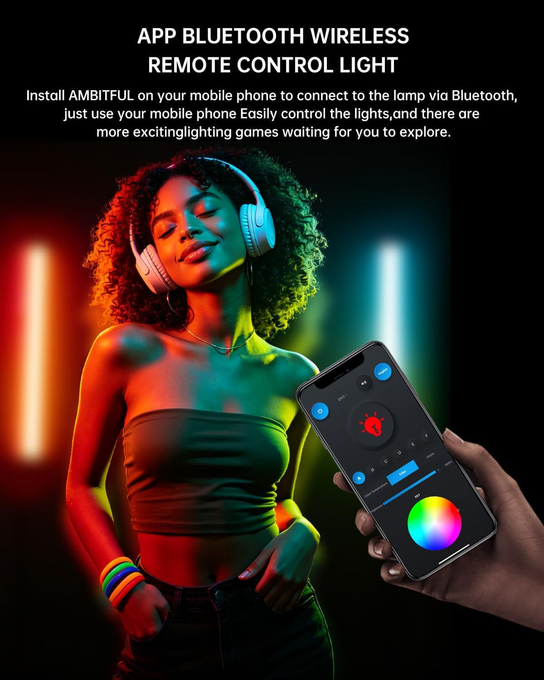 AMBITFUL A2 Vollfarbiges RGB-Röhrenlicht, CRI 95 TLCI 97 Genaue Farbe, 2500K-8500K einstellbar, RGB