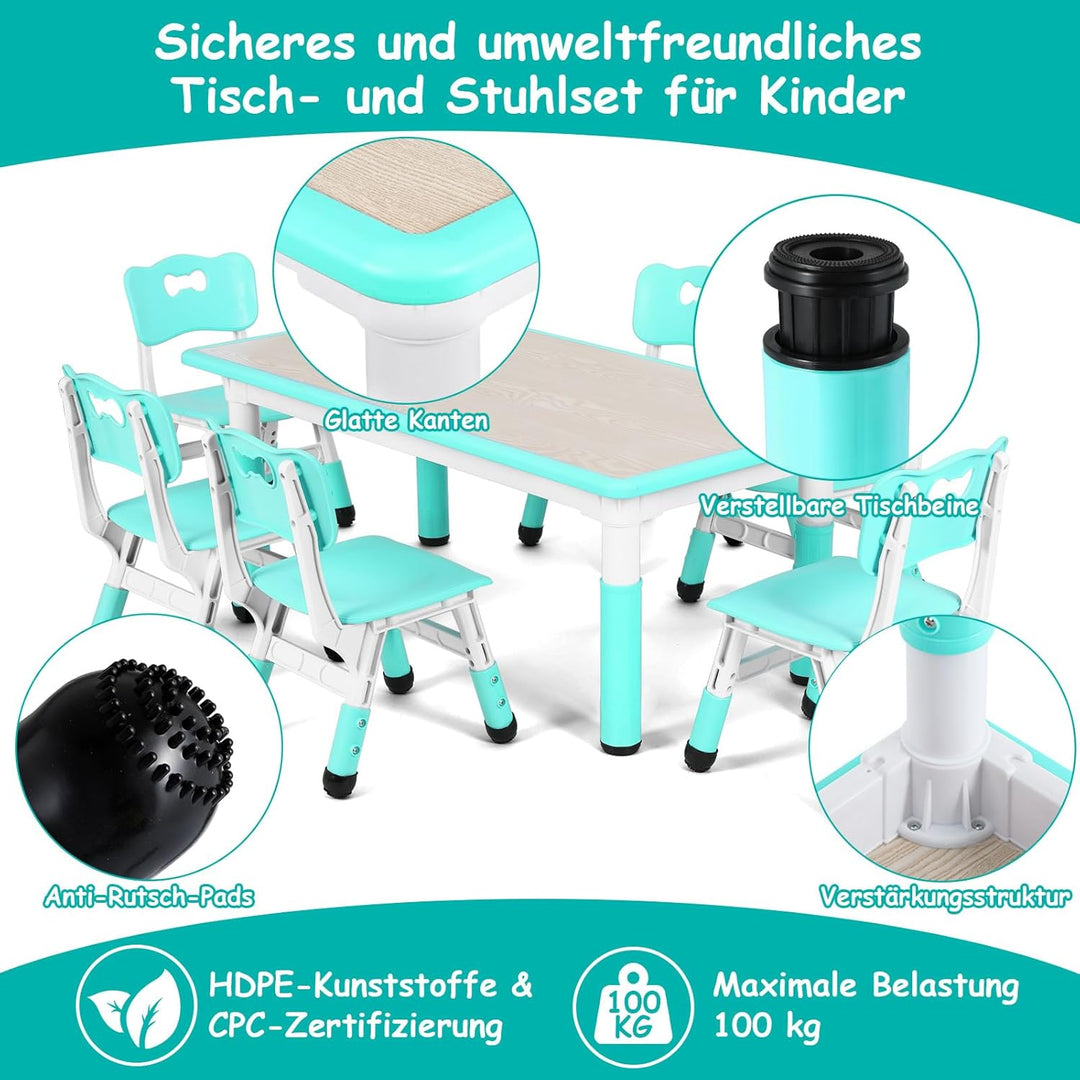 MAMIZO Kindertisch mit 6 Stühlen, Kindertischgruppe Höhenverstellbar Packung, Kinder Tisch Stuhl Set