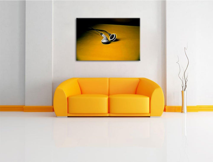 Dark klassische kleine Kopfhörer schwarz/weiss Deluxe Format: 100x70 cm auf Leinwand, XXL riesige Bi