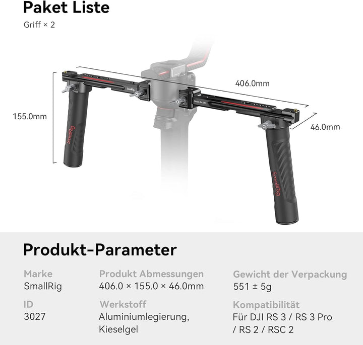 SMALLRIG RS2 RSC2 RS3 RS3 Pro Dual Handgrip, Doppelhandgriff für DJI RS 2/RSC 2/RS 3/RS 3 Pro - 3027