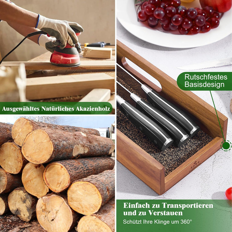 Enoking Messerblock Schublade, Messerhalter Schublade mit Kork-Trennwänden, Messer Organizer Schubla