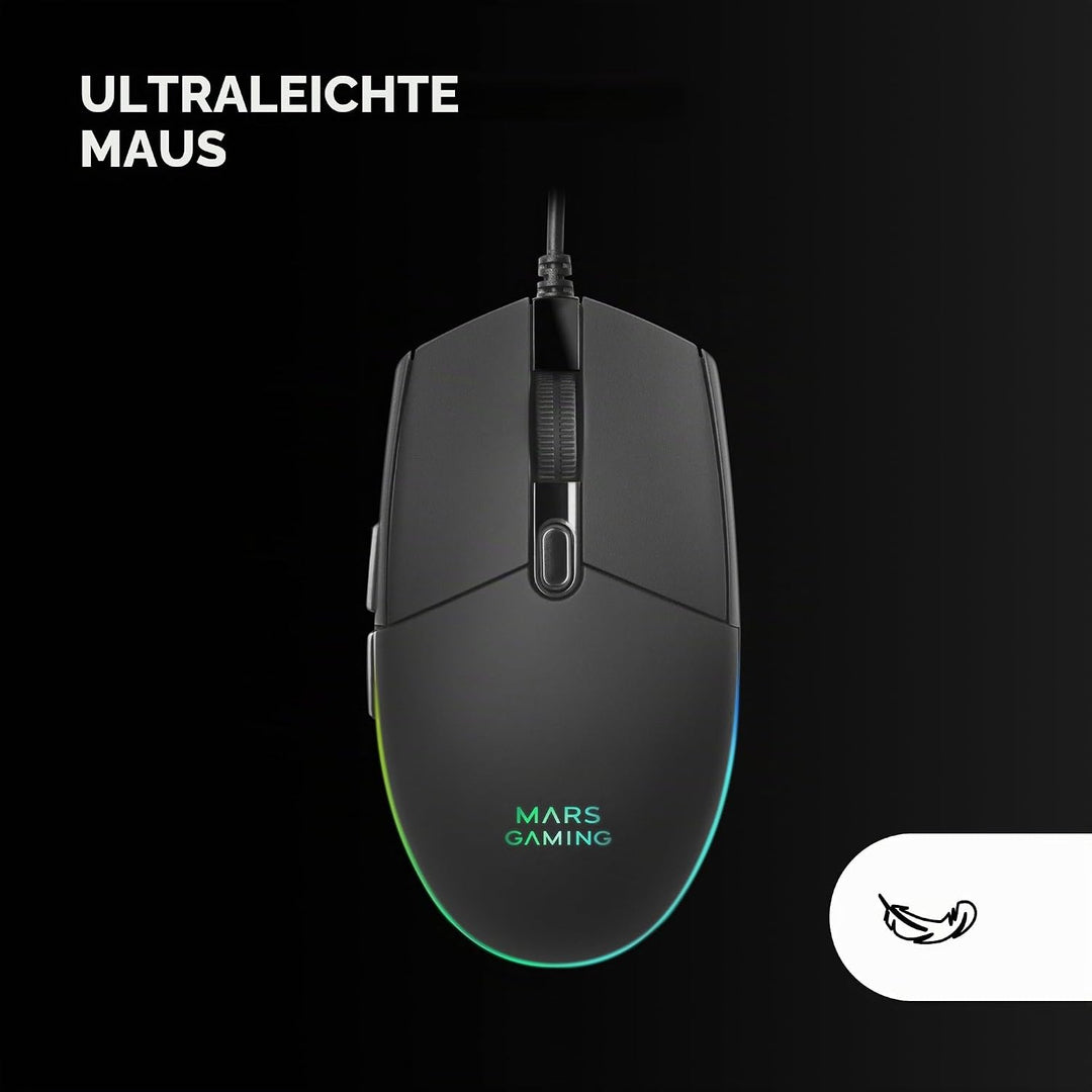 MARSGAMING MCP-RGB3, Pack Gaming Tastatur Fixed RGB + Gaming Maus RGB Flow 3200 DPI + Headset Over-E