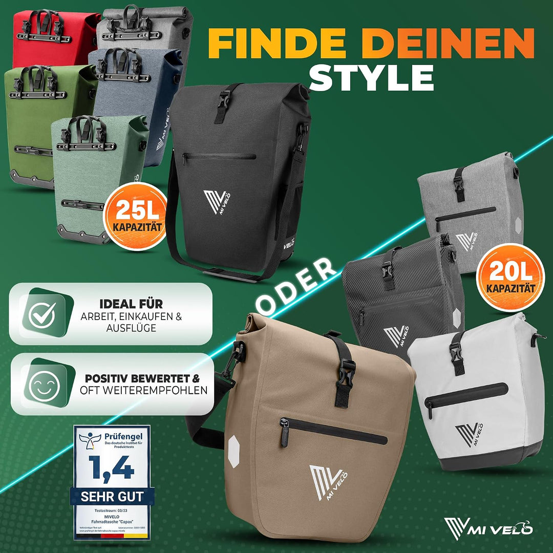 MIVELO 2in1 Fahrradtasche für Gepäckträger - Gepäckträgertasche wasserdicht - Inkl. gepolstertem Lap