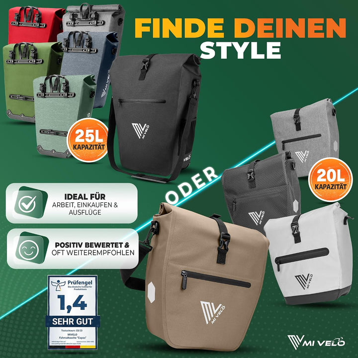 MIVELO 2in1 Fahrradtasche für Gepäckträger - Gepäckträgertasche wasserdicht - Inkl. gepolstertem Lap