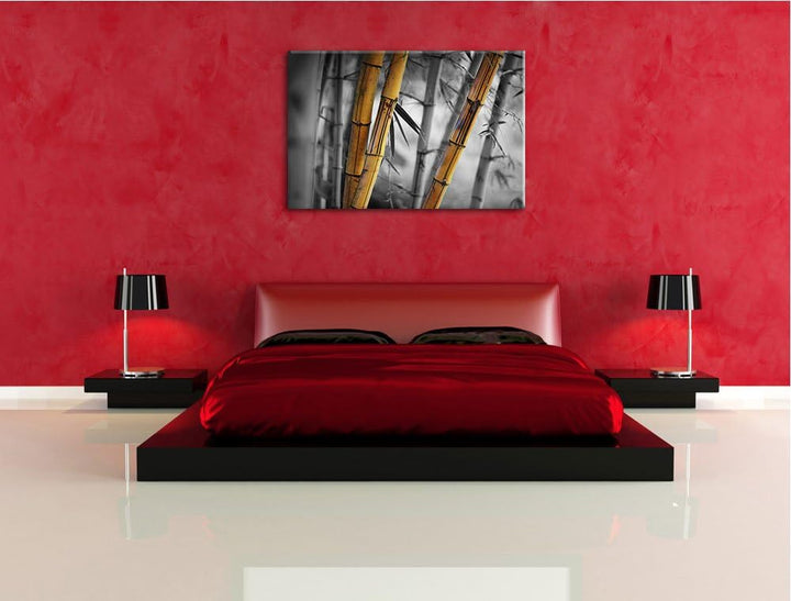 alter rustikaler Bambus schwarz/weiss Format: 100x70 auf Leinwand, XXL riesige Bilder fertig gerahmt
