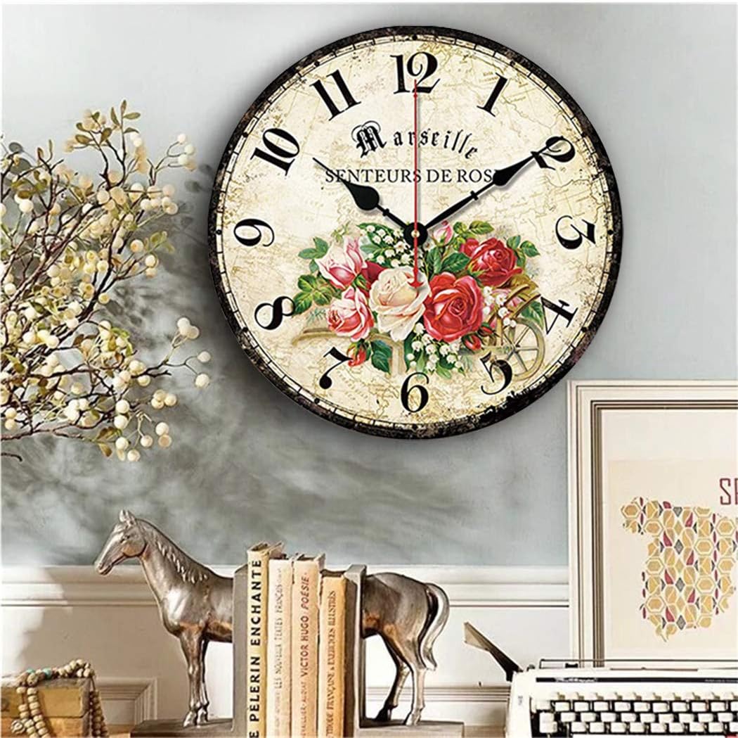 SWHONG Antique Rose Love rund Holz Wanduhr Schlafzimmer Wohnzimmer Wanduhr Home Decor Mode, Mode