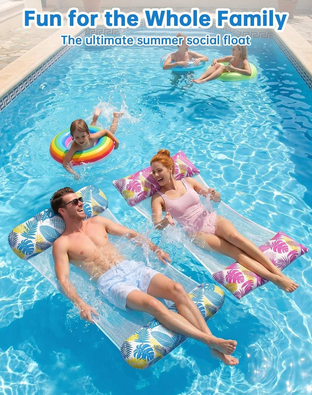 2 Stück Luftmatratze Pool XL - 4 in 1 Wasserhängematte mit Kopfstütze - Aufblasbare Luftmatratze Was