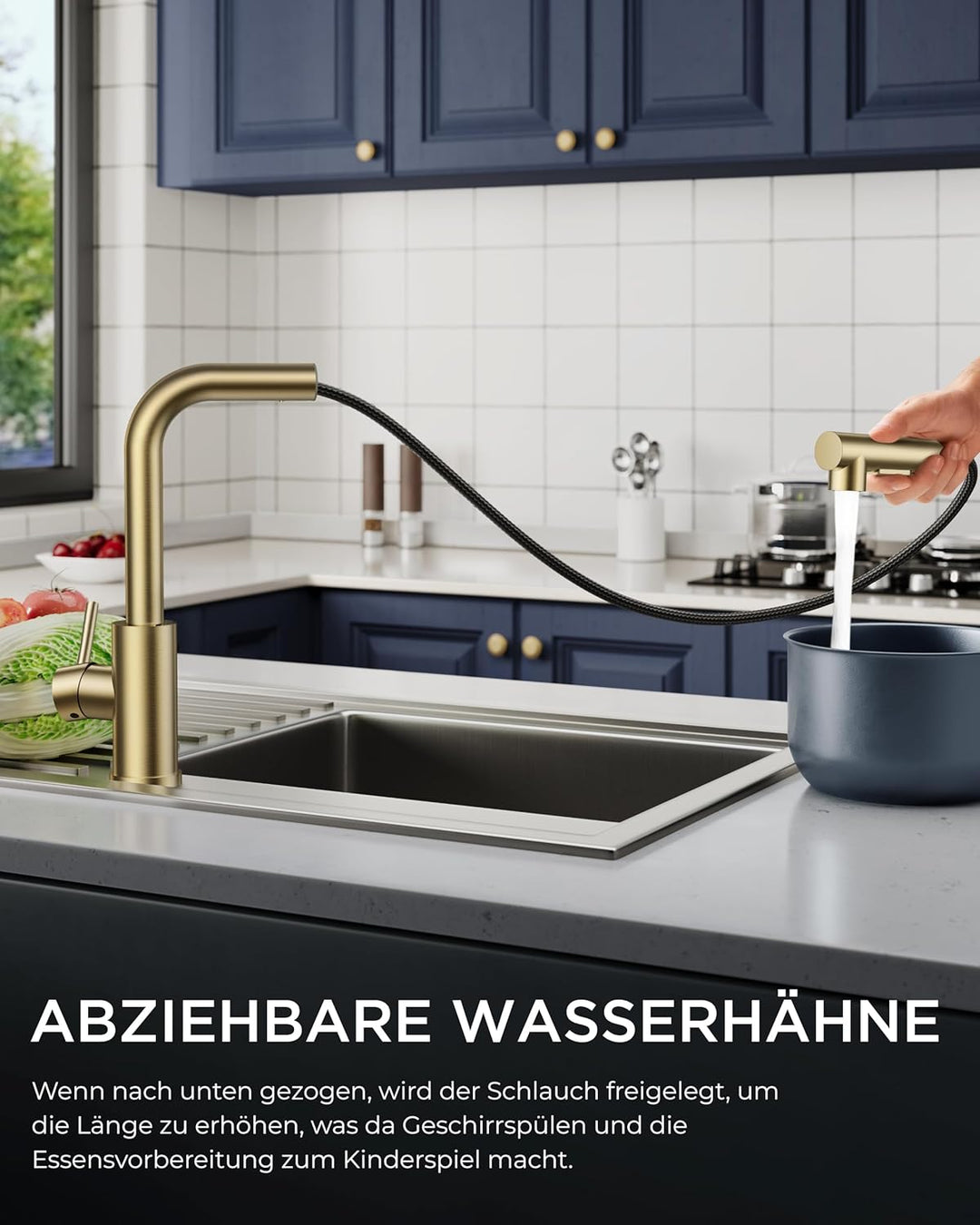 FORIOUS Wasserhahn Küche, Küchenarmatur Ausziehbar mit Brause, Spültischarmatur Küche, L-förmiger Ed
