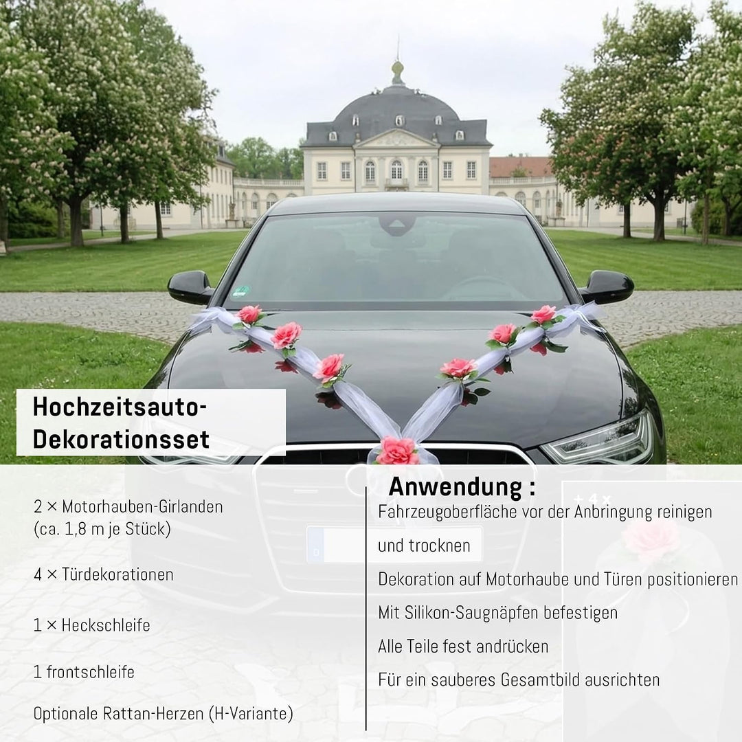 Organza M + Schleife Auto Schmuck Braut Paar Rose Deko Dekoration Autoschmuck Hochzeit Car Auto Wedd