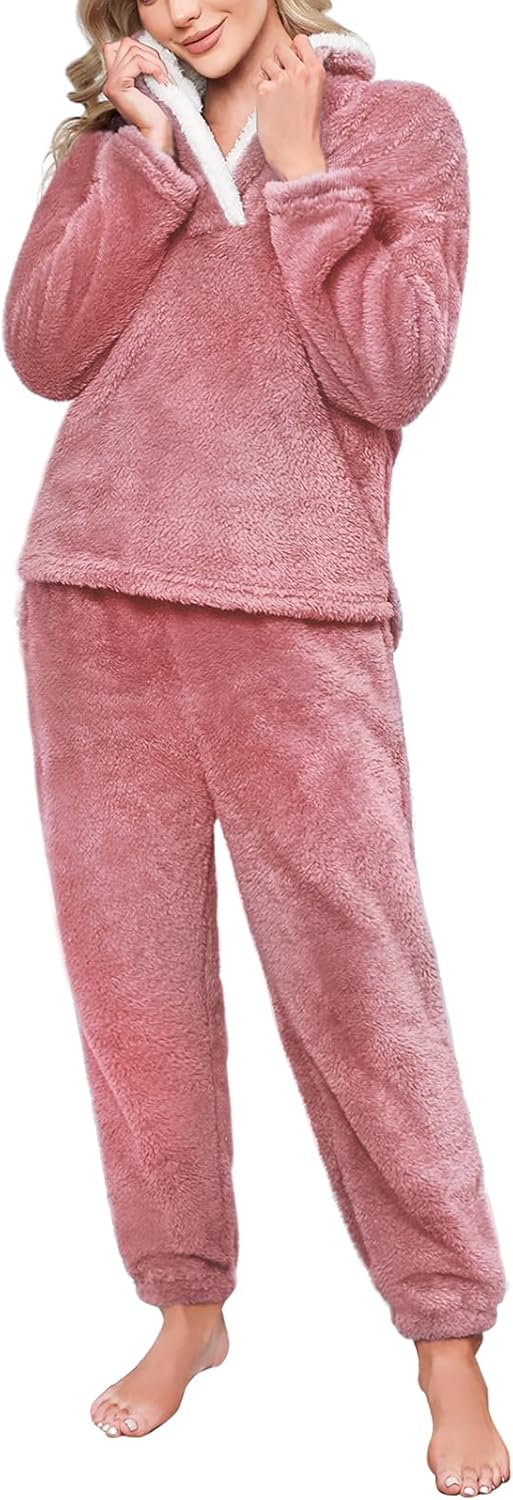 RITOSTA Schlafanzug Damen Winter Thermo Pyjama Lang Fleece Hausanzug Kuschelig Warm Pyjama Set Flaus