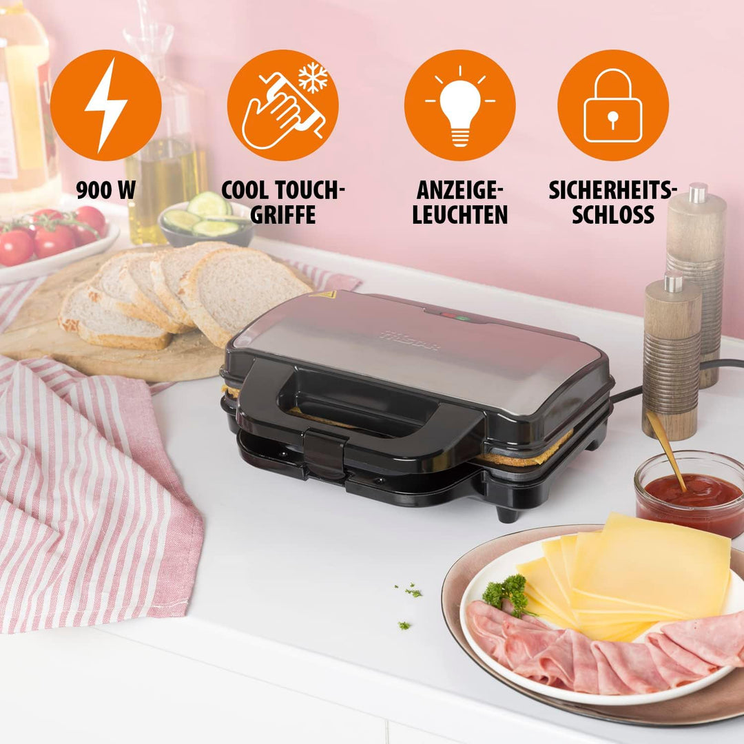 Tristar SA-3060 Sandwich Maker – Extra tiefe Grillplatten – Zwei Portionen gleichzeitig