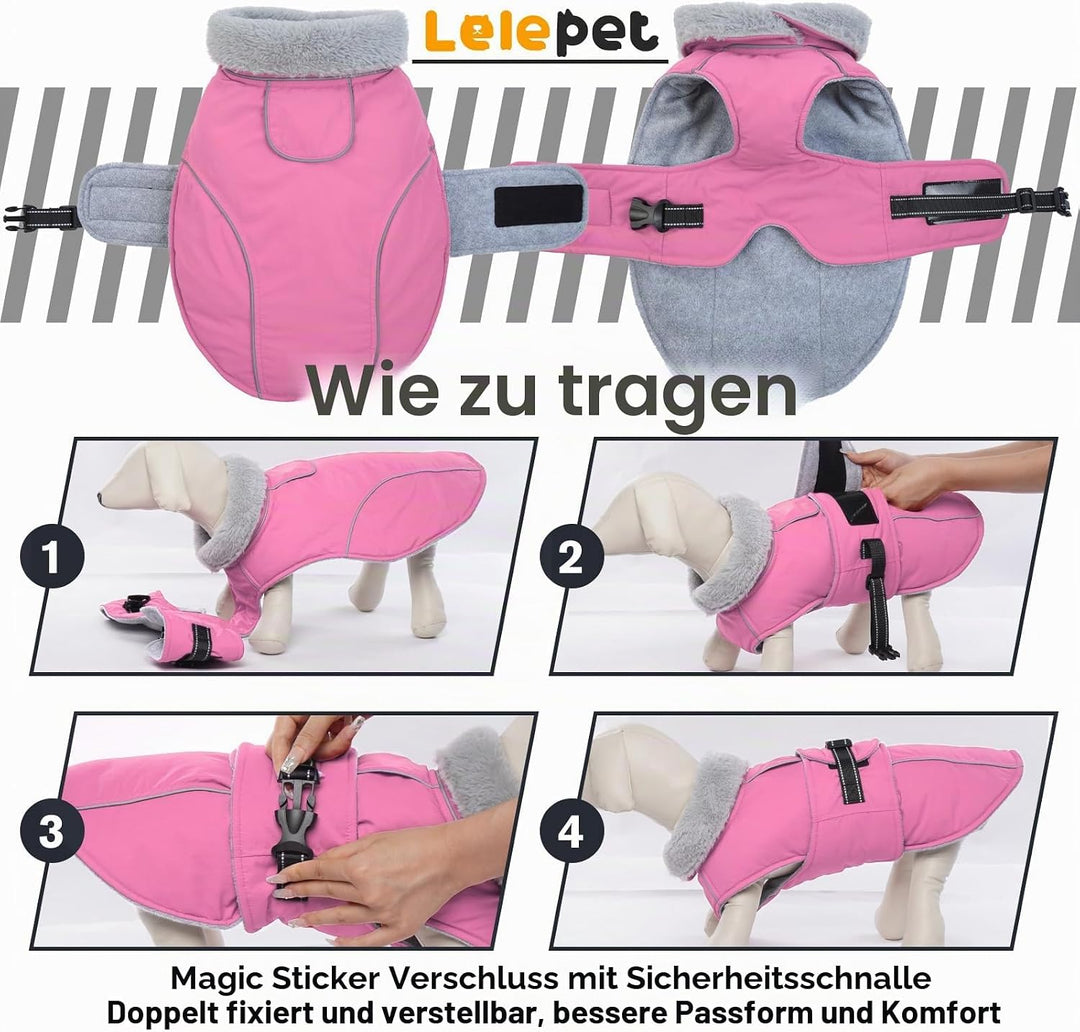 Lelepet Hundejacke Winter Warmer Hundemantel, Wasserdichter Wintermantel Fleece Hundeweste für Mitte