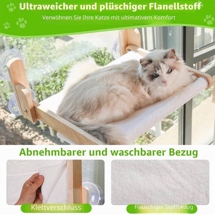 Katzenfensterstange mit Holzrahmen - Aloxina Faltbares Katzenhängemattenbett für Indoor-Katzen, weic