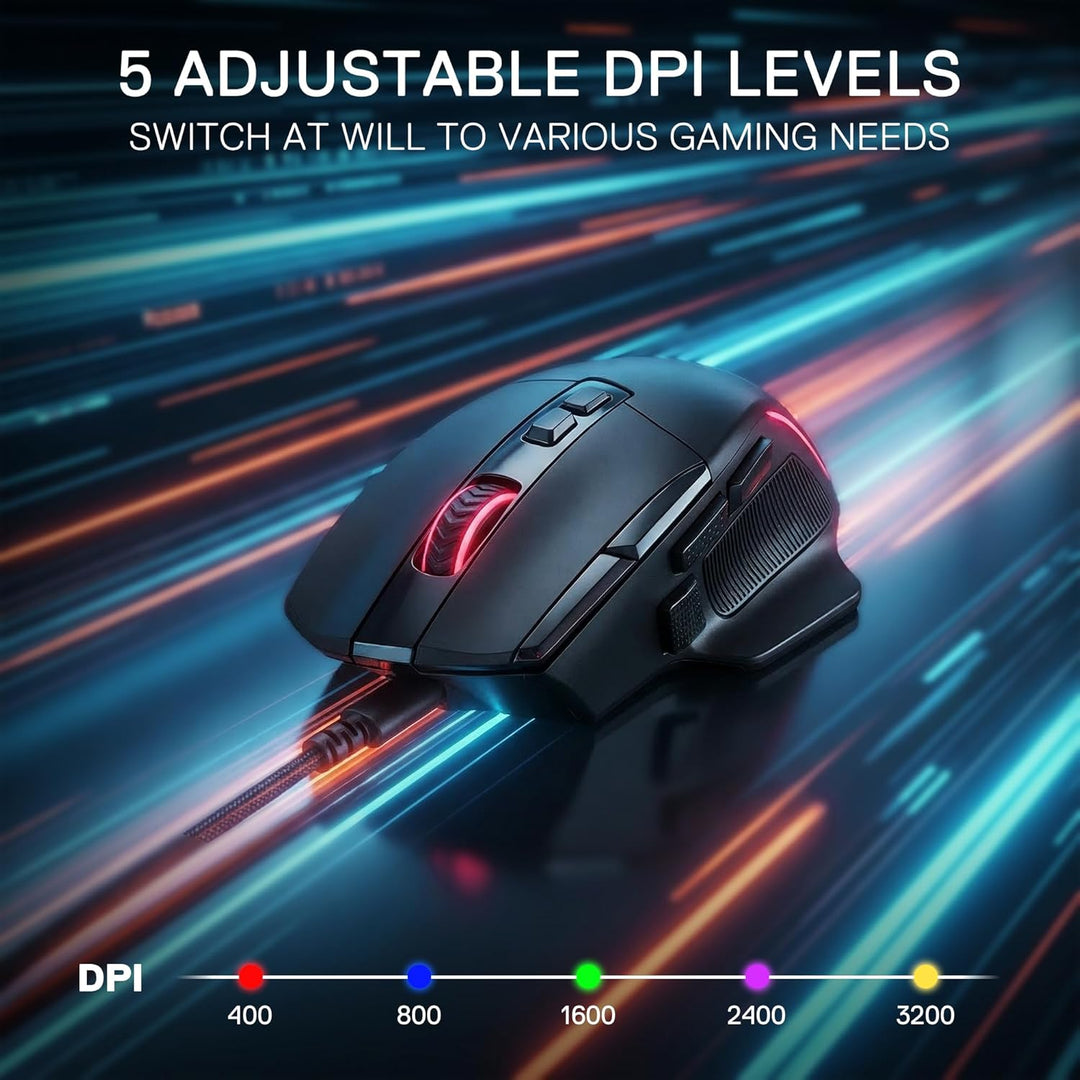 Redragon M925 Kabelgebundene Gaming-Maus, 24.000 DPI Optische Maus 10 programmierbaren Tasten, ergon