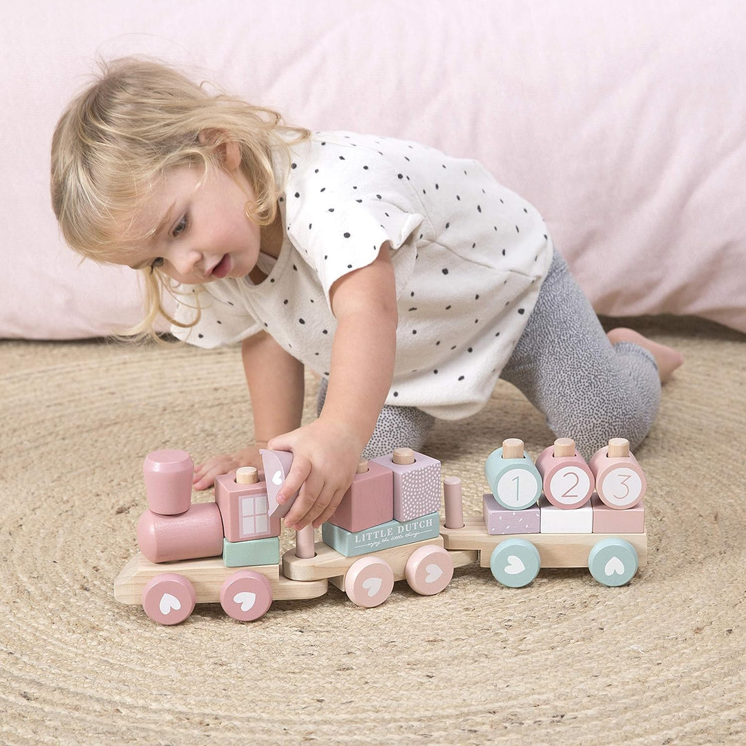 Little Dutch 0422015 Holz-Eisenbahn mit Steck-Formen adventure rosa