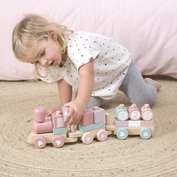 Little Dutch 0422015 Holz-Eisenbahn mit Steck-Formen adventure rosa