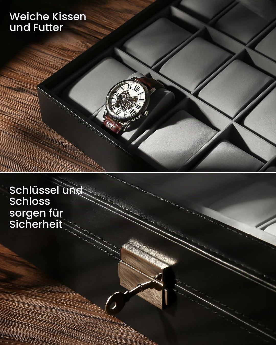 Mbuynow Uhrenbox 24 Uhren Uhrenkoffer Herren Uhrenbox Damen Uhrenkasten Herren Uhrenvitrine abschlie