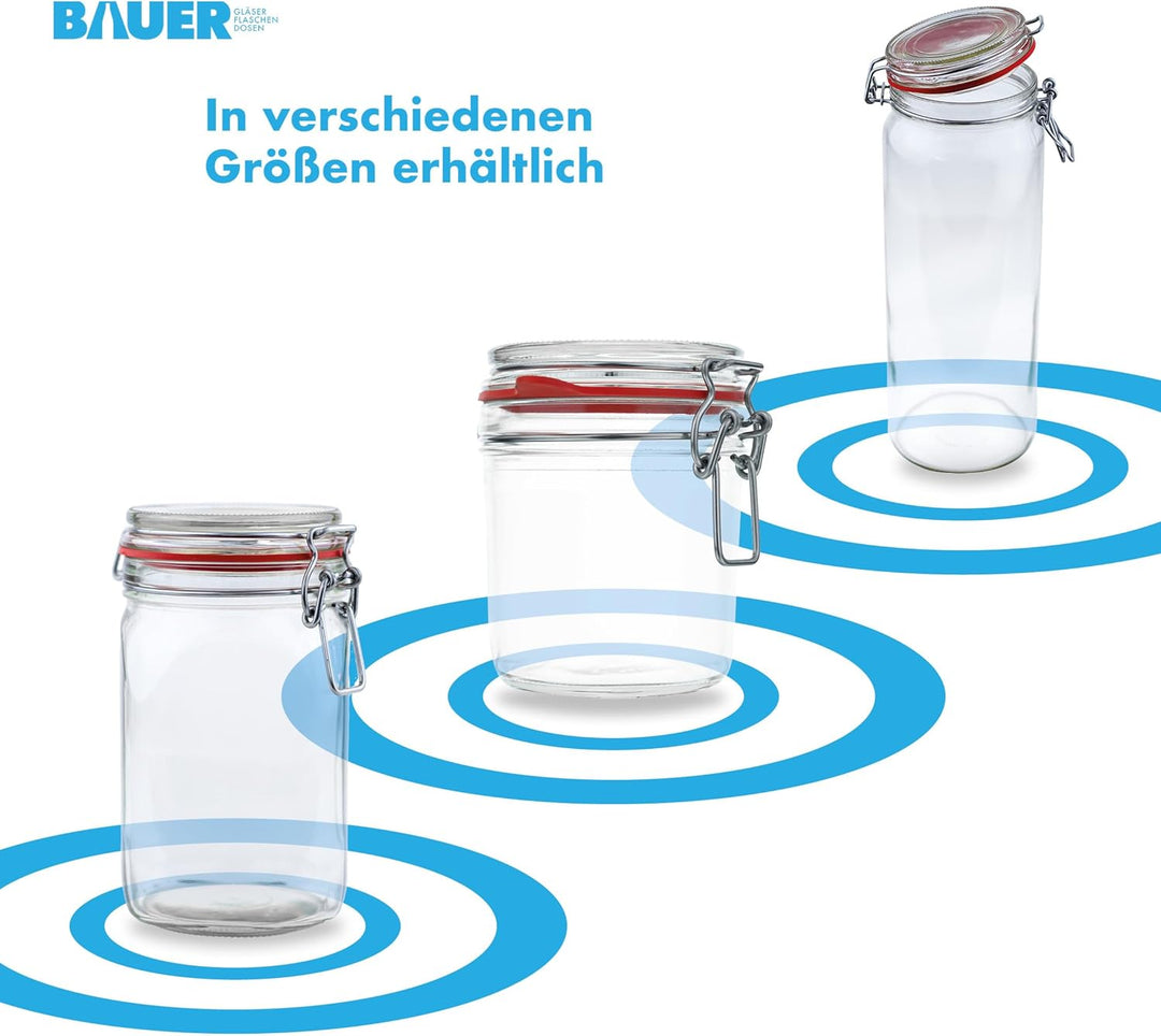 Flaschenbauer - 6er Set Drahtbügelgläser 530ml - Vorratsglas mit Dichtungsringen inkl. Etiketten, Ei