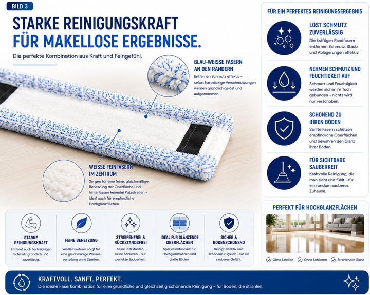 Bodentuch Set WEISSEXTREM und BLAUEXTREM 42 cm kompatibel mit Hara Leifheit und andere
