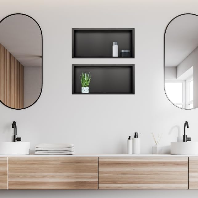 Balneo WALL-BOX ONE - Schwarz Nische Edelstahl - Schwarz Wandnische Dusche - Wasserdicht - Flexibler