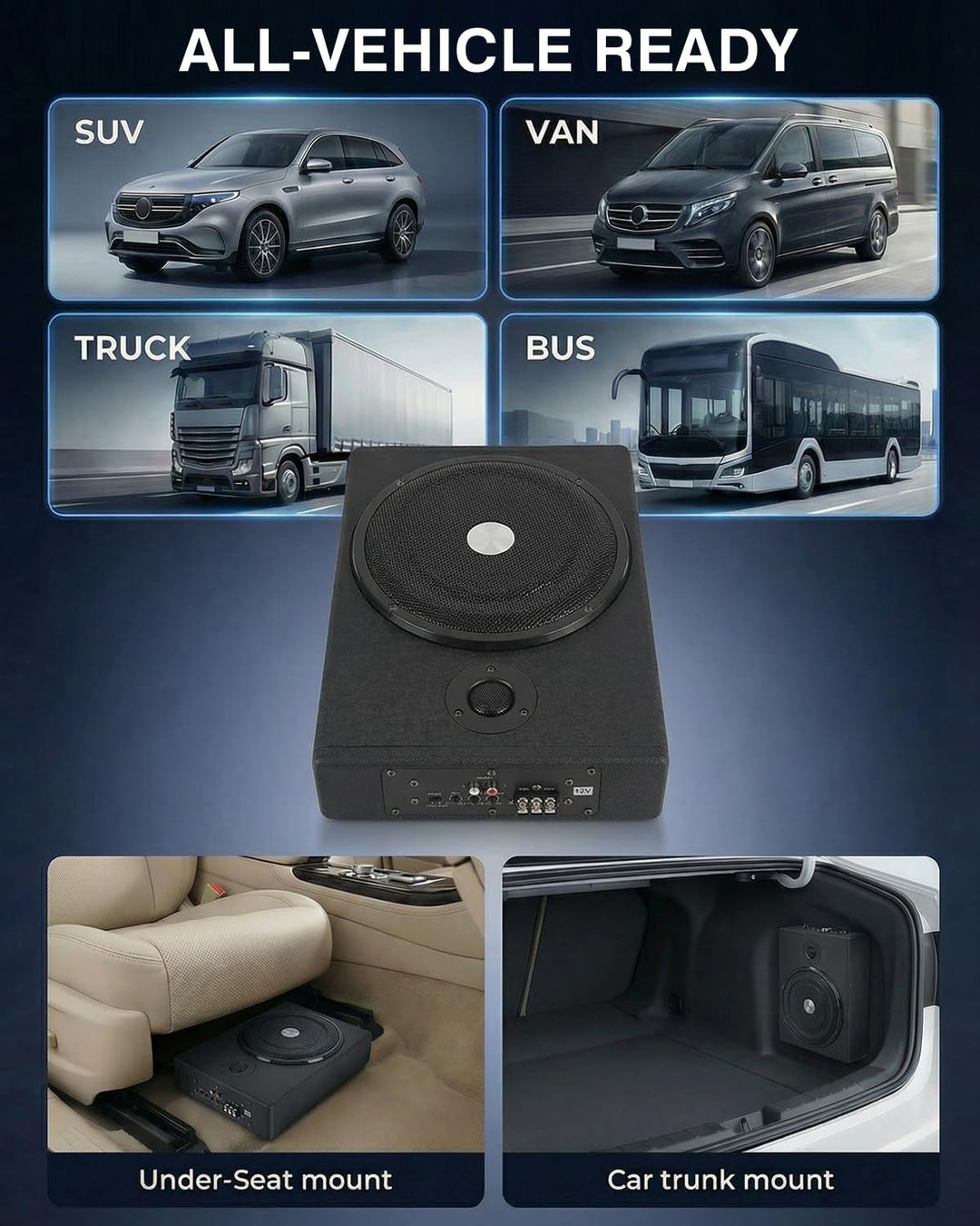 Auto Untersitz Subwoofer Aktiv 1500W, Ultraflach, Hochleistung