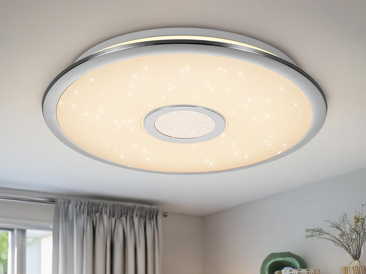 Trio Leuchten LED Deckenleuchte Osaka 678713006, Chrom, Acryl weiss mit Star Light Effekt, 30 Watt,