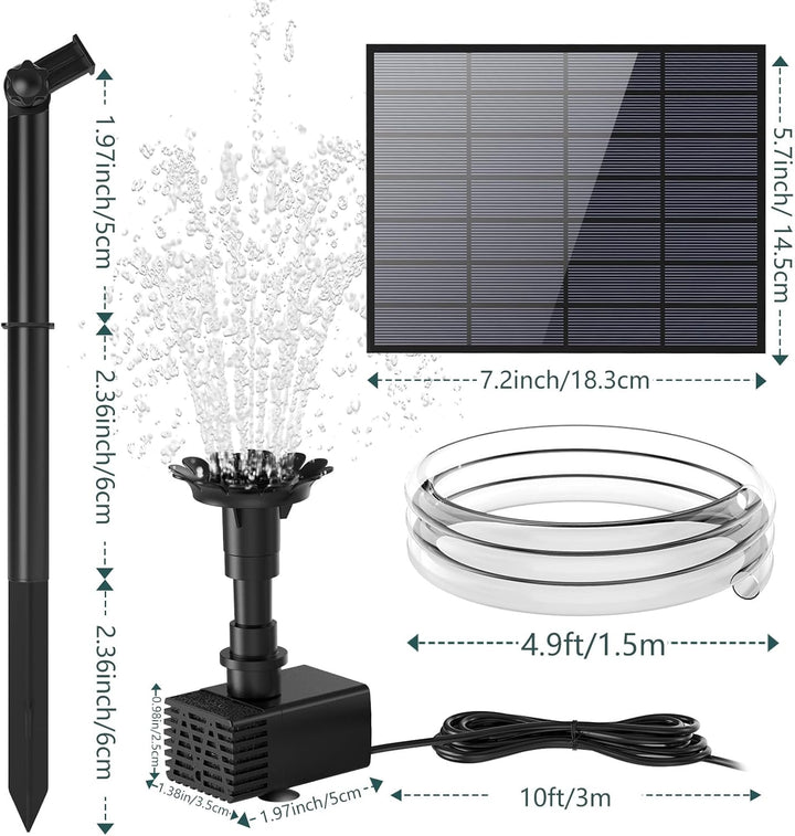 AMZtime 3,5W DIY Solar Springbrunnen für Aussen mit 1,5M Wasserleitung und Pfahl, Upgrade Solar Teic