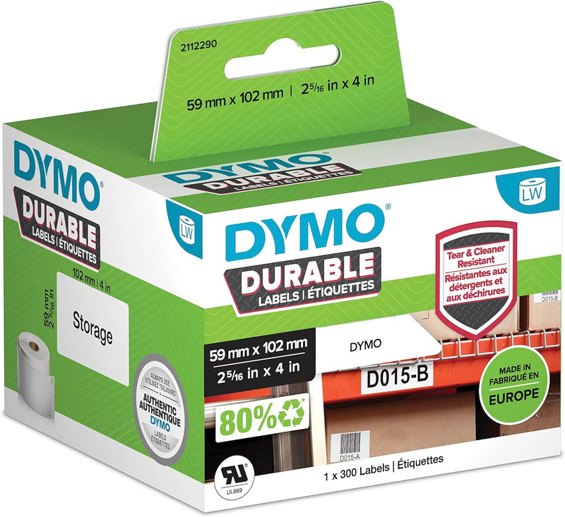 DYMO Original LabelWriter Hochleistungs-Etiketten | 59 mm x 102 mm | weisses Kunststoff-Etikett | Ro