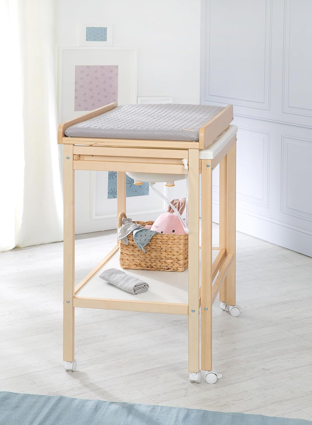 roba Bade Wickel Kombination + Wickelauflage Style grau - Mobiler Wickeltisch mit integrierter Badew