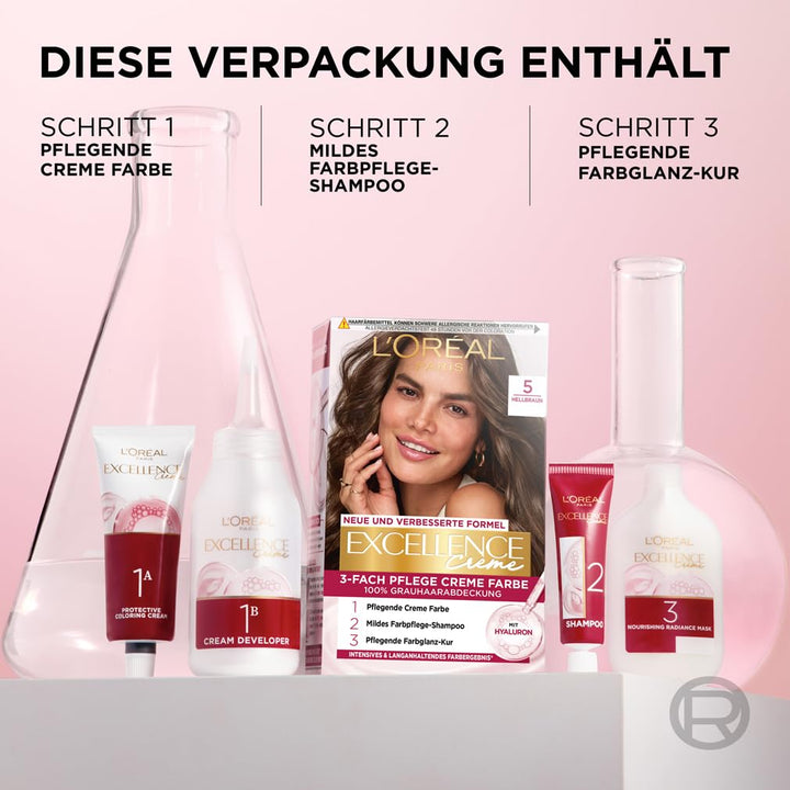 L'Oréal Paris Permanente Haarfarbe, 100% Grauhaarabdeckung, Haarfärbeset mit Coloration, Shampoo und