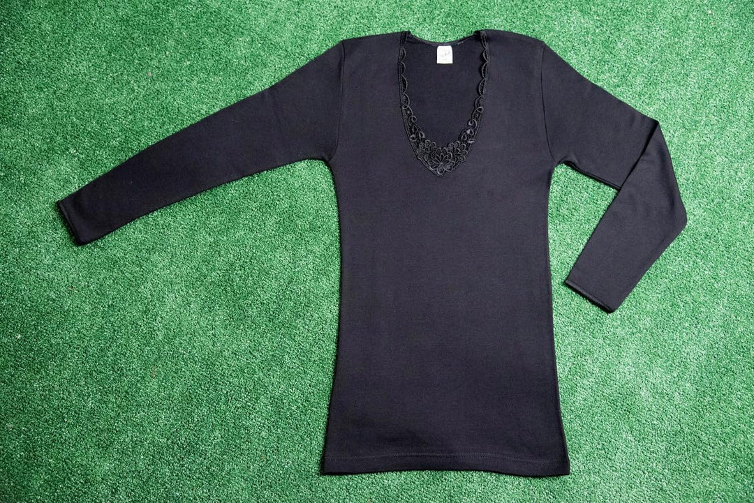 Made in Italy- 3 Underwear Shirt in Warmer Cotton with Long Sleeve for Woman with lacy makramee or S