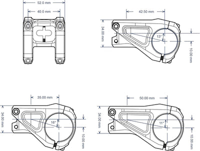 FUNN Equalizer Fahrradvorbau mit 10mm Gefälle oder Steigung, 31.8mm Lenkerklemme 35mm Grau, 35mm Gra