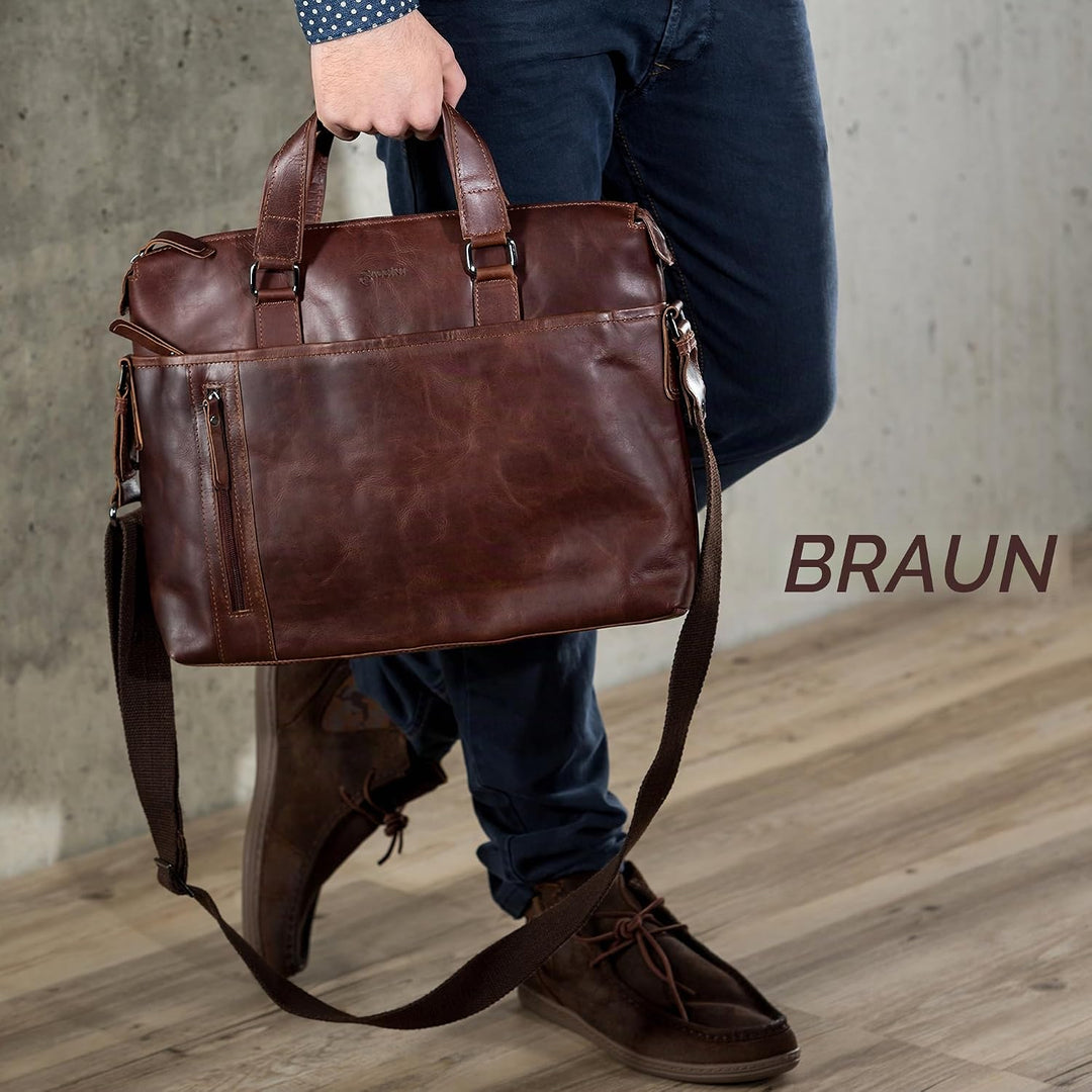 BACCINI Laptoptasche 15 Zoll echt Leder LEANDRO abnehmbarer Schultergurt mit Laptop-Hülle Schwarz, S