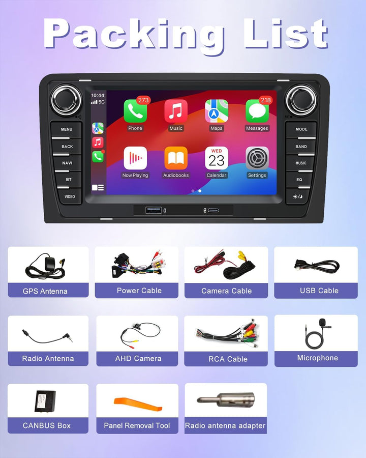 Autoradio Audi A3 8P S3 RS3, Wireless CarPlay Android Auto, USB-C, CANbus Audi A3 8P-Style B, Audi A