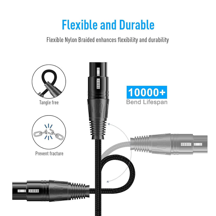 SONICAKE XLR Mikrofonkabel Stecker auf Busche 3-polig Nylon geflochten XLR Kabel Schwarz (3M 2 Stück