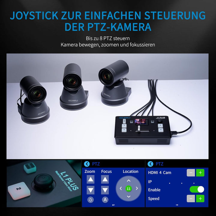 Feelworld LIVEPRO L1 Mini-Videomixer mit mehreren Formatumschaltern 4 x HDMI-Eingänge 2-Zoll-LCD-Dis