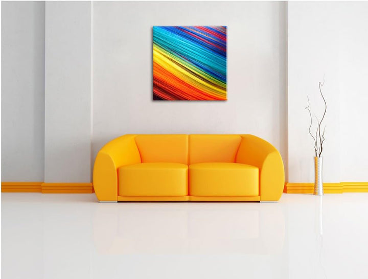 Bunte Streifen, Format: 70x70 auf Leinwand, XXL riesige Bilder fertig gerahmt mit Keilrahmen, Kunstd