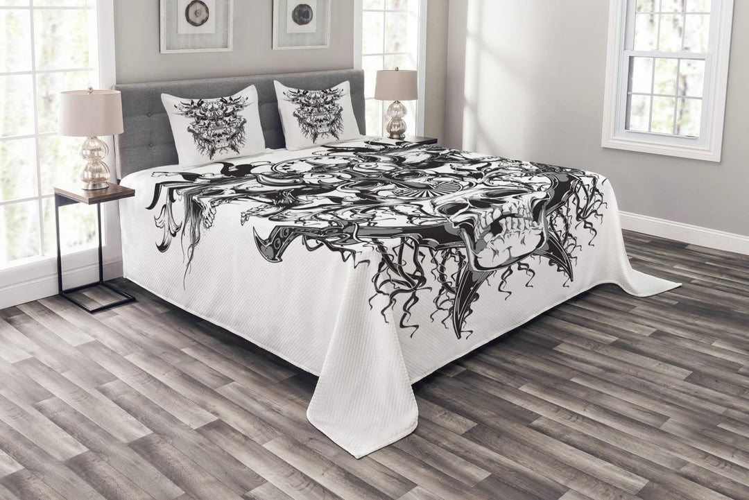 ABAKUHAUS Wikinger Tagesdecke Set, Schädel eines Kriegermotivs, Set mit Kissenbezügen Sommerdecke, f