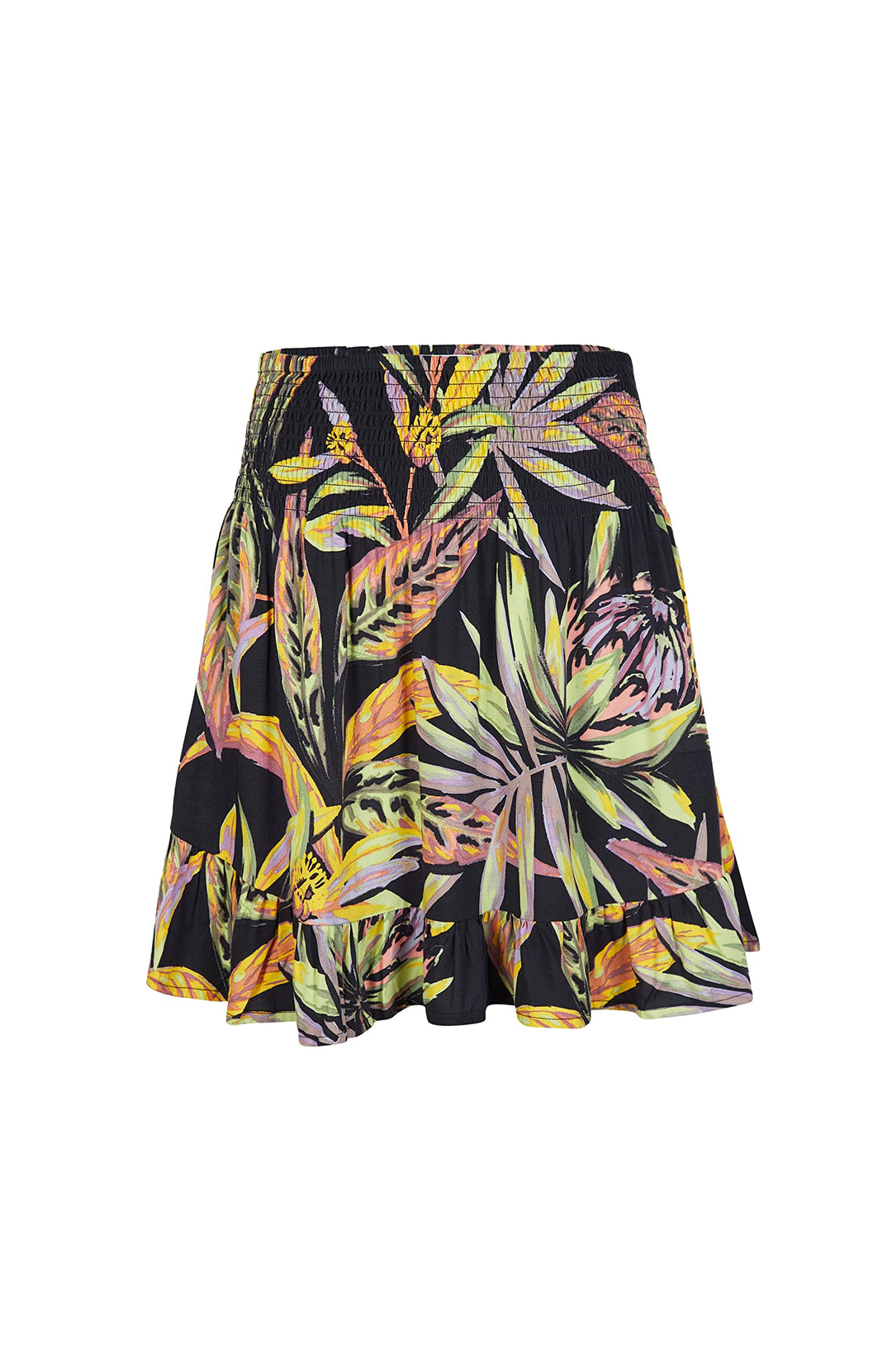 O'Neill Damen Lilia Smocked Skirt Rock S-M 39033 Black Tropical Flower, S-M 39033 Black Tropical Flo