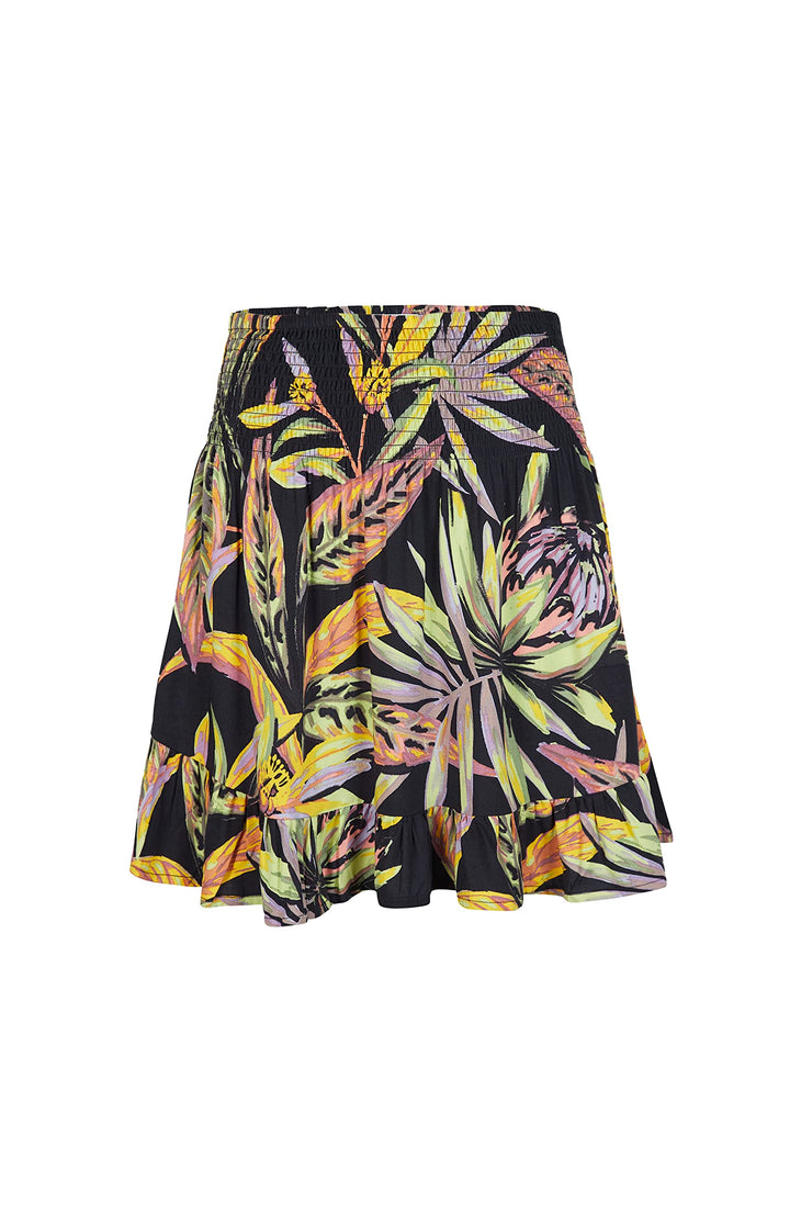 O'Neill Damen Lilia Smocked Skirt Rock S-M 39033 Black Tropical Flower, S-M 39033 Black Tropical Flo