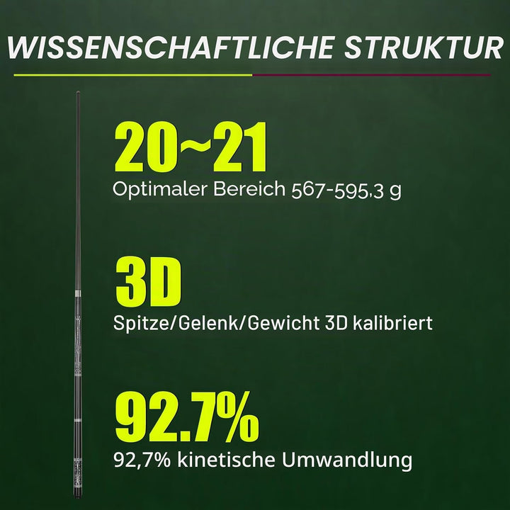 Billardqueue-Stick aus Karbonfaser, 597 - 595 g, professionelle 13 mm Regenbogenspitze, 3/8 x 8 Gele