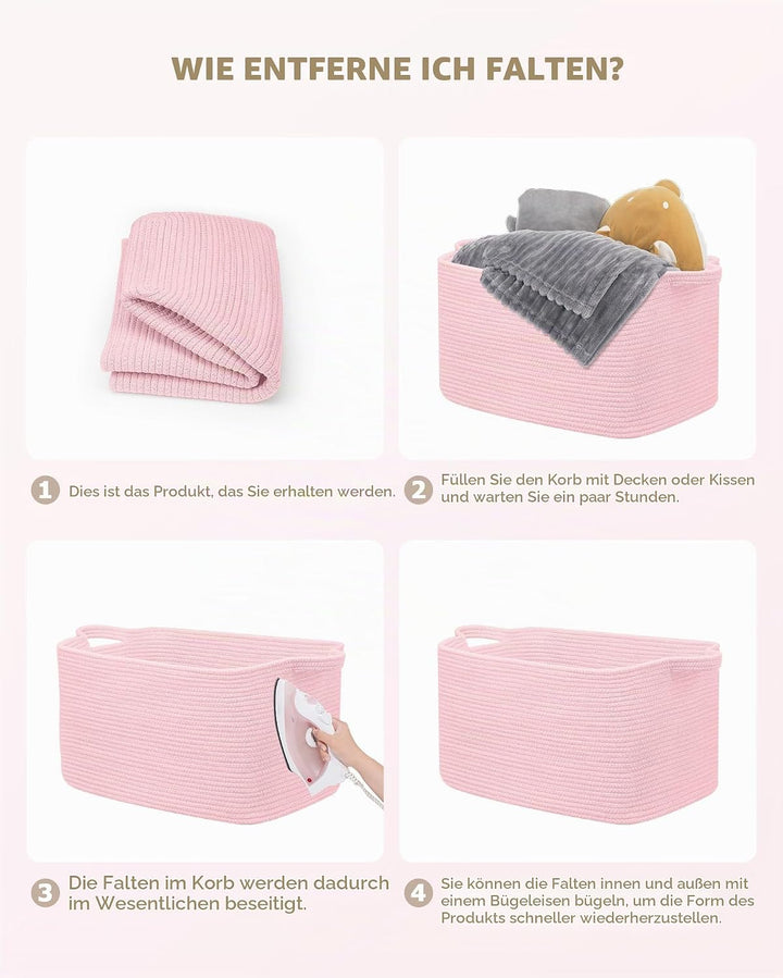 JOJOSEE Faltbarer Wäschekorb 63L Grosse Aufbewahrungskorb Hellrosa | Geflochten Laundry Baskets mit