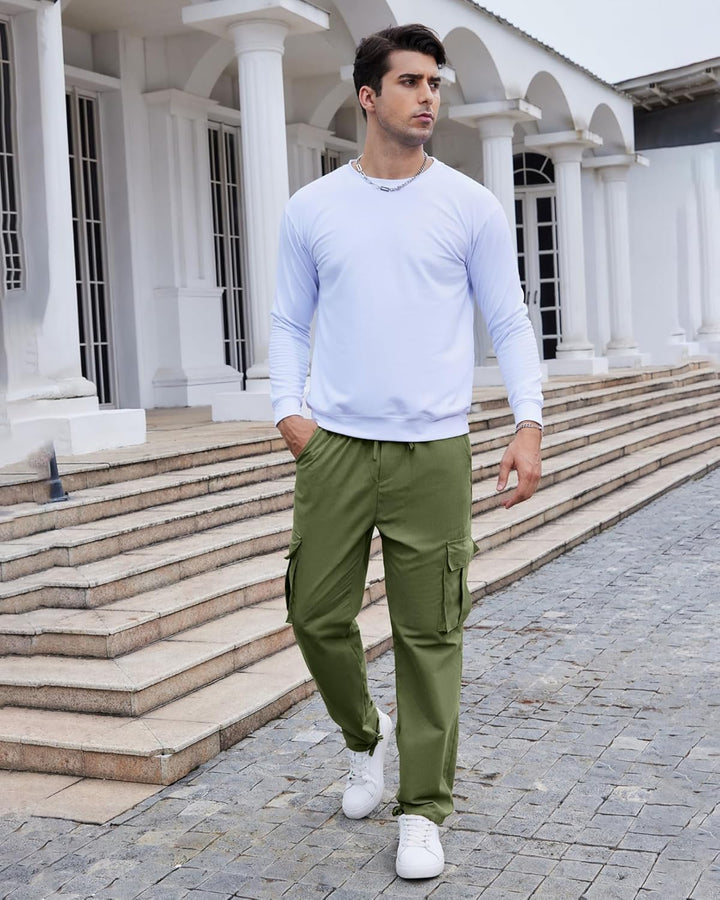 YAOHUOLE Herren Hose Lang Rangerhose Herren Hose Lang Regular Fit mit Taschen Elastischer Bund, 01 A